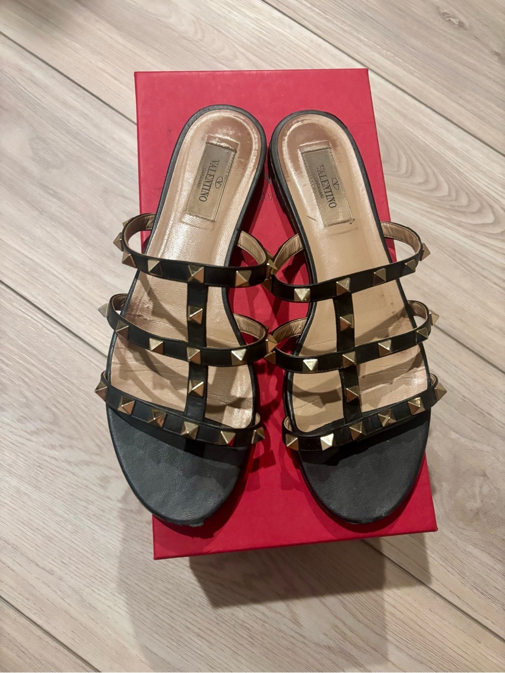 Valentino Black Rockstud Triple-Strap Slide Sandal - Picture 2 of 4